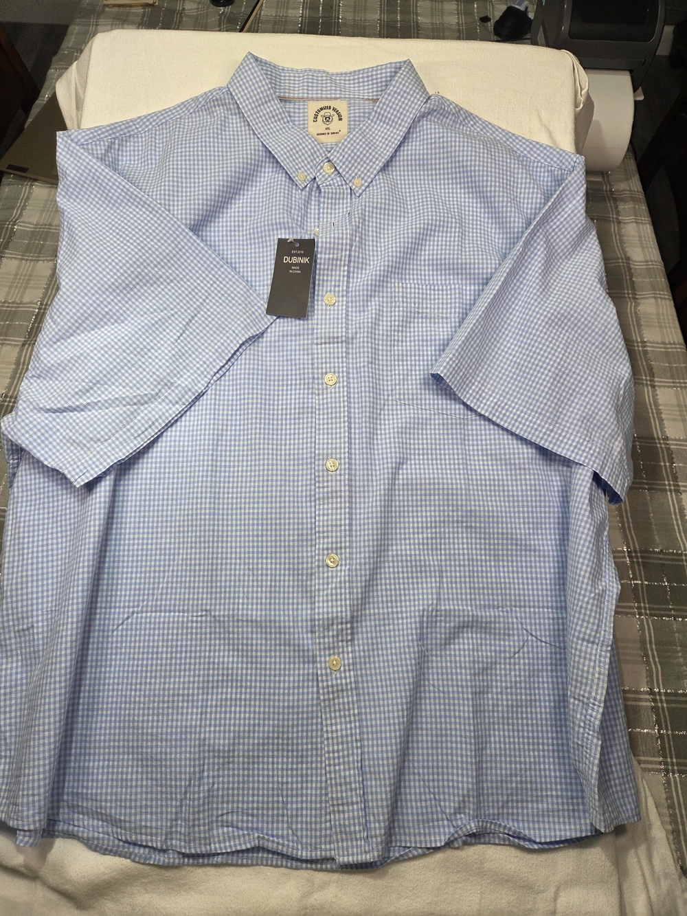Short-Sleeve Light Blue Gingham Button-Down Shirt by